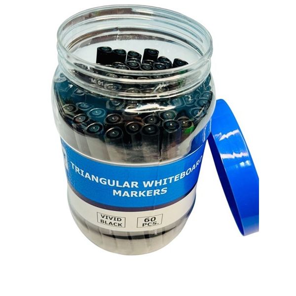 Premier Triangular Grip Whiteboard Markers – Vivid Black, Bullet Point, 60 pcs Reusable Tub ( Each marker only 0.28 cents )
