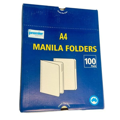 Premier A4 size Manila Folders Buff – 100pcs per Pack - Heavy Duty 180 GSM durable Manilla Board Folders - for Office & School & Home