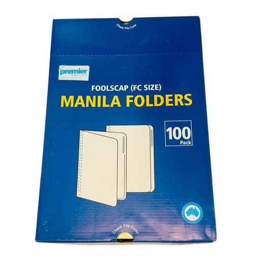 Premier Foolscap Manila Folders Buff – 100 per Pack - Heavy Duty 180 GSM durable Manilla Board Folders - for Office & School & Home