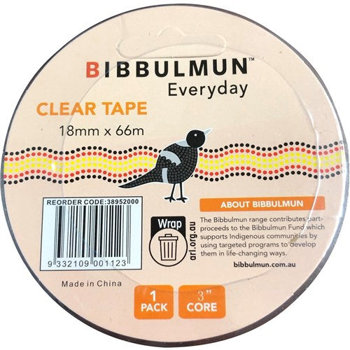 BIBBULMUN Office Sticky Tape 18mm x 66m – Clear