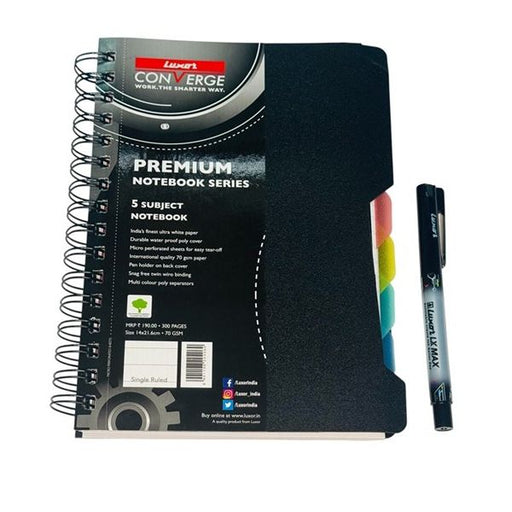 5 Subject Tab PP Cover 300 page Notebook A5 Size 14cm X 21.6cm 70gsm Premium Paper