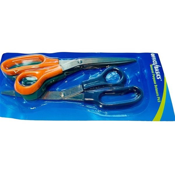 Office Basics General Purpose Scissors Pack of 3 – 200mm (Assorted Colours)