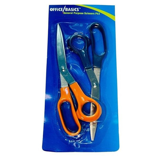 Office Basics General Purpose Scissors Pack of 3 – 200mm (Assorted Colours)