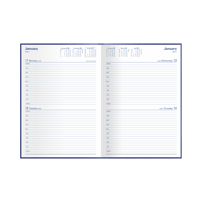 2027 Calendar Year Diary/Planner - 12 Month A4 2 Days to a Page - Hard Cover - Collins Kingsgrove