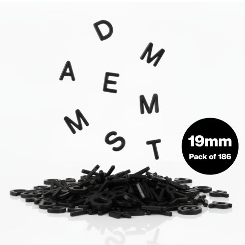 Visionchart Executive Letter Board Letters 19mm Pack of 186 Black RAWLPB3