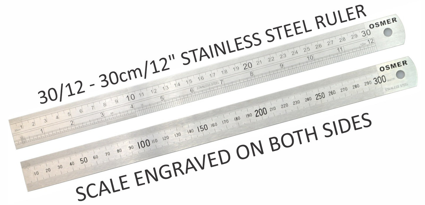 Osmer Stainless Steel Metal Ruler (30cm)