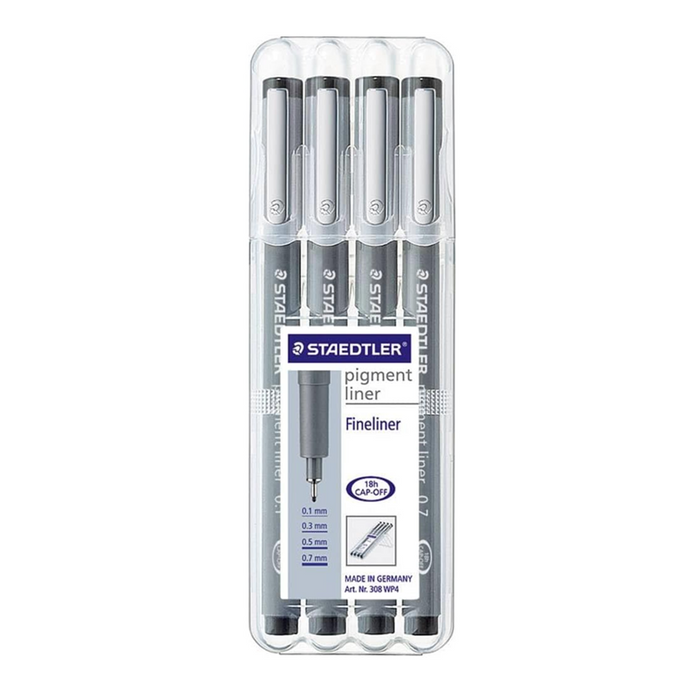 Staedtler Pigment Liner Pens with Assorted Line Black - Set of 4