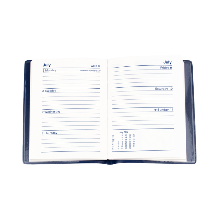 2027 Calendar Year Diary/Planner - 12 Month A7 Week to View w Pencil - PVC Cover - Collins Belmont