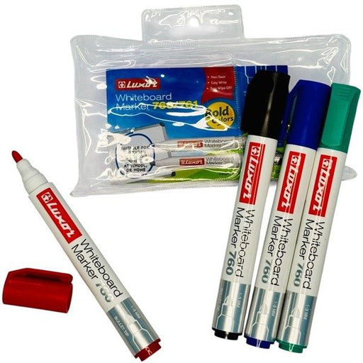 Luxor Whiteboard Marker 760, Assorted Colours, Bullet Point – Wallet of 4 (Buy in Multiples of 12 Wallets)