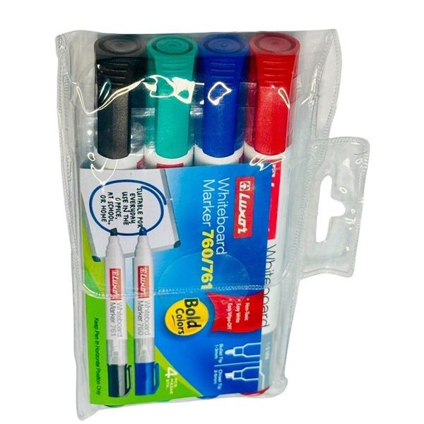 Luxor Whiteboard Marker 760, Assorted Colours, Bullet Point – Wallet of 4 (Buy in Multiples of 12 Wallets)