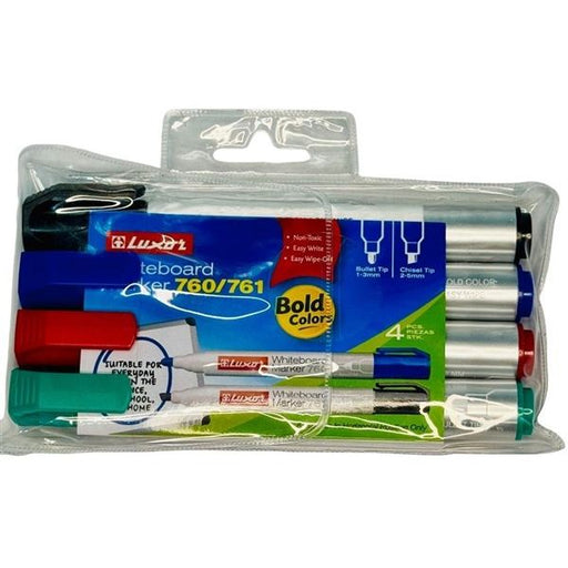Luxor Whiteboard Marker 760, Assorted Colours, Bullet Point – Wallet of 4 (Buy in Multiples of 12 Wallets)