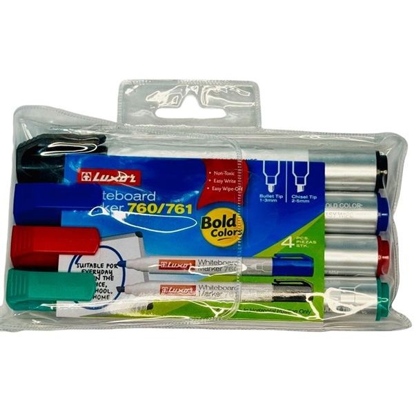 Luxor Whiteboard Marker 760, Assorted Colours, Bullet Point – Wallet of 4 (Buy in Multiples of 12 Wallets)