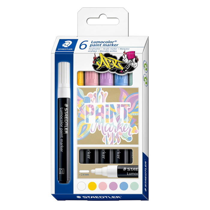 Staedtler 349 Acrylic Marker Lumocolor Pastel - Pack of 6
