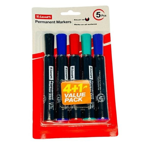 Luxor Permanent Marker 350 – Bullet Tip, Pack of 5 (4+1 Value Pack)