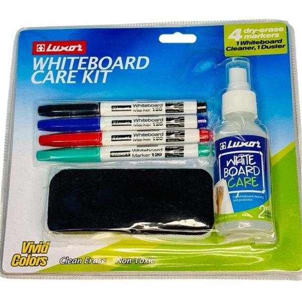 Luxor Whiteboard Care Kit – 6 Pcs (Markers, Cleaner & Duster)