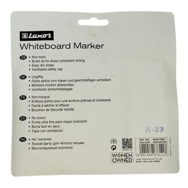 Luxor Whiteboard Marker Pen Set – Pack of 5 (4+1 Value Pack)