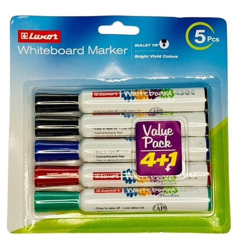 Luxor Whiteboard Marker Pen Set – Pack of 5 (4+1 Value Pack)