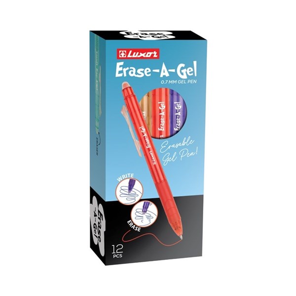 Luxor Erase-A-Gel Pen 0.7mm – Pack of 12