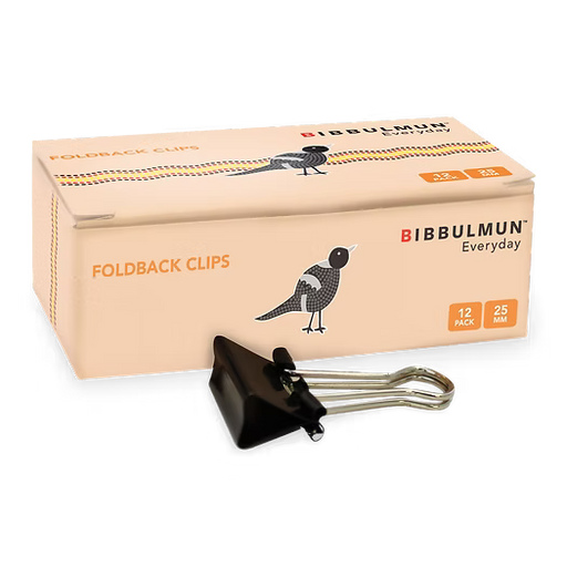 BIBBULMUN FOLDBACK CLIPS 25mm Pack of 12