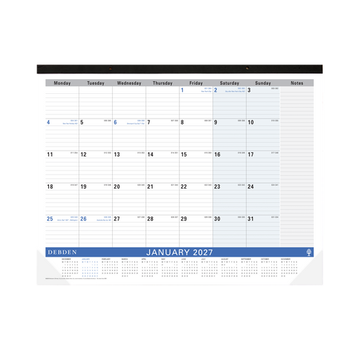 2027 Calendar Year Desk Pad Planner - 12 Month A2 Month to View - Cardboard - Collins Desktop