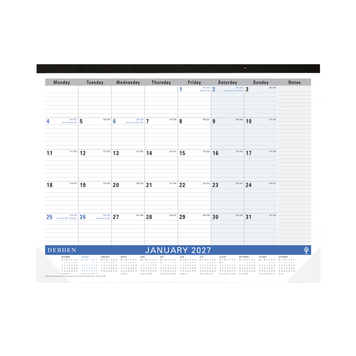2027 Calendar Year Desk Pad Planner - 12 Month A2 Month to View - Cardboard - Collins Desktop