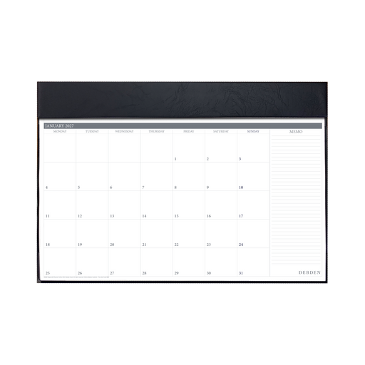 2027 Calendar Year Desk Pad Planner - 12 Month (h382 x w540mm) Month to View - Padded PVC Cover