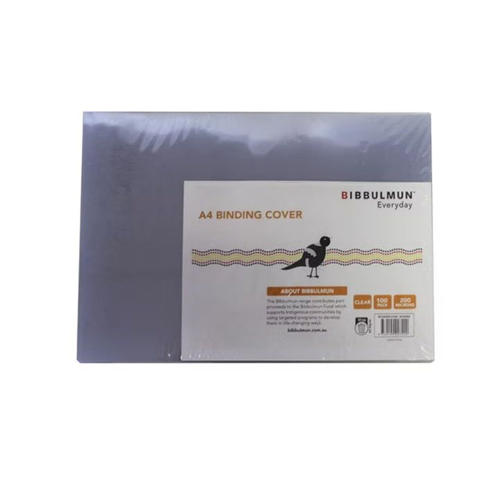 BIBBULMUN A4 Binding Covers – Clear 200 Micron (Pack of 100)