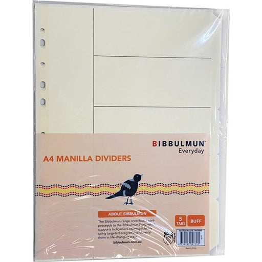 Bibbulmun Manila Divider A4 5 Tab Plain Buff