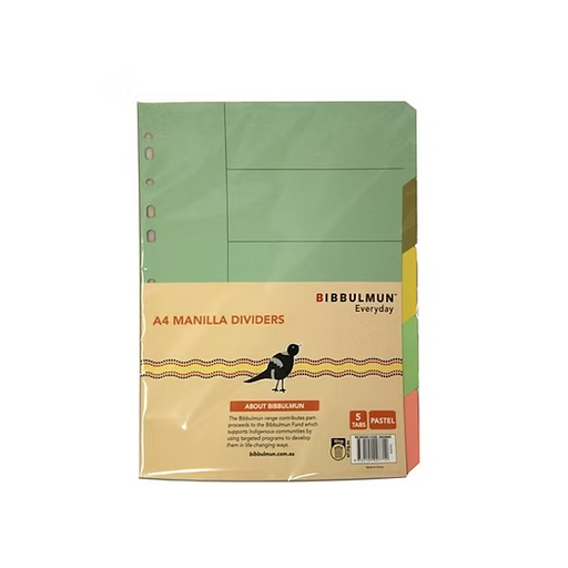 Bibbulmun A4 Manila Dividers – 5 Tab