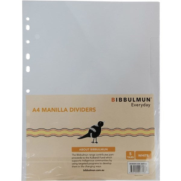 Bibbulmun A4 Manila Dividers – 5 Tabs – Plain White
