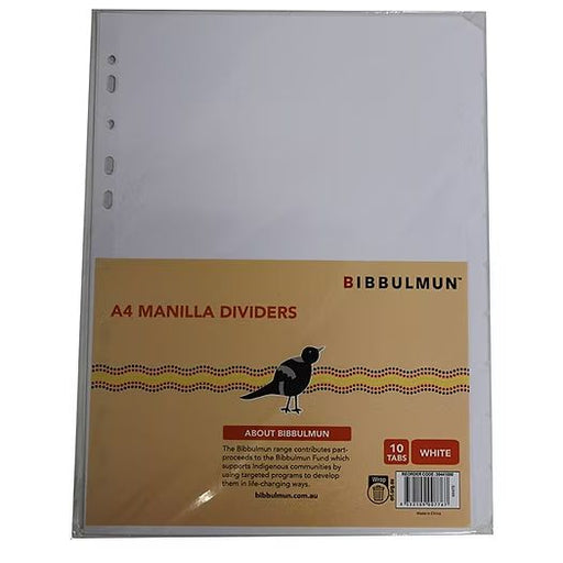 Bibbulmun A4 Manila Dividers – 10 Tabs – White