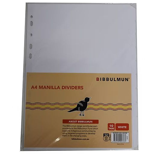 Bibbulmun A4 Manila Dividers – 10 Tabs – White