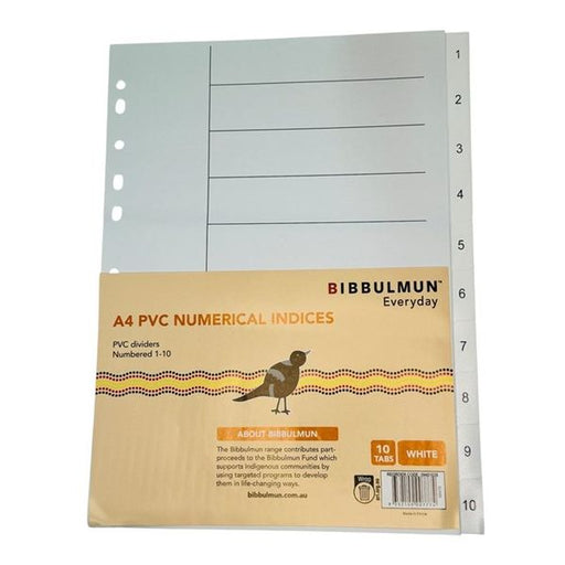Bibbulmun A4 PVC Numerical Index Dividers – 1–10 Tabs – White