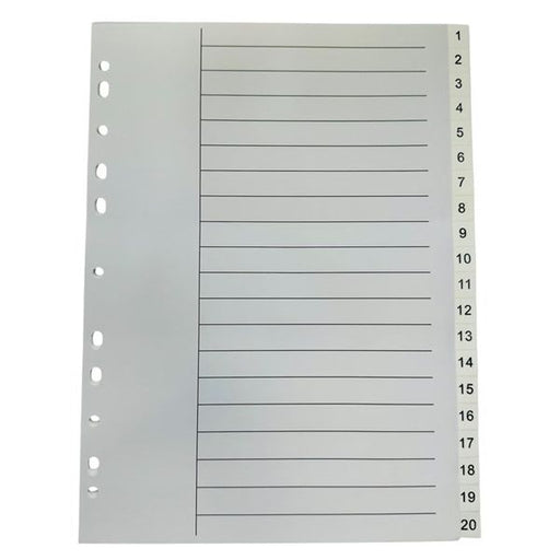 Bibbulmun A4 PVC Numbered Index Dividers – 1-20 Tabs – White