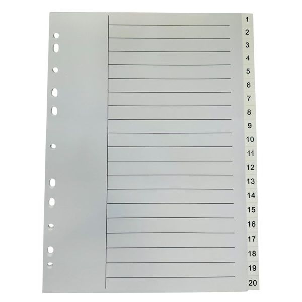 Bibbulmun A4 PVC Numbered Index Dividers – 1-20 Tabs – White
