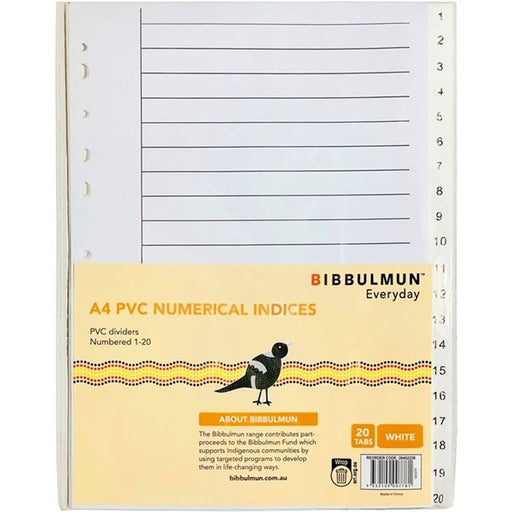 Bibbulmun A4 PVC Numbered Index Dividers – 1-20 Tabs – White