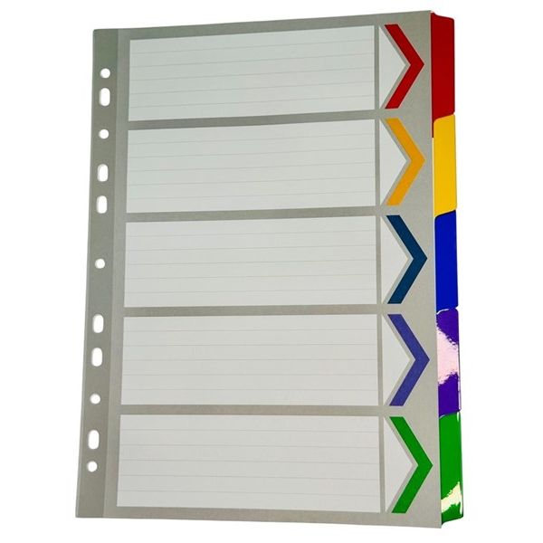 Bibbulmun A4 Plastic Reinforced Tab Dividers – 5 Coloured Tabs – White Index Sheets