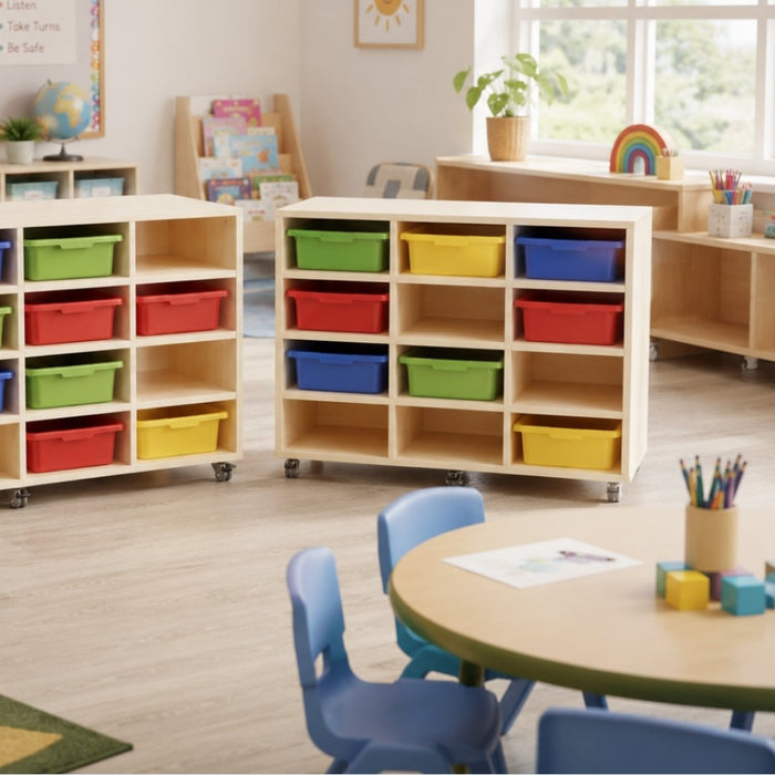 Creative Kids 12 Bay Storage Trolley 1180 x 450 x 860mm White Oak