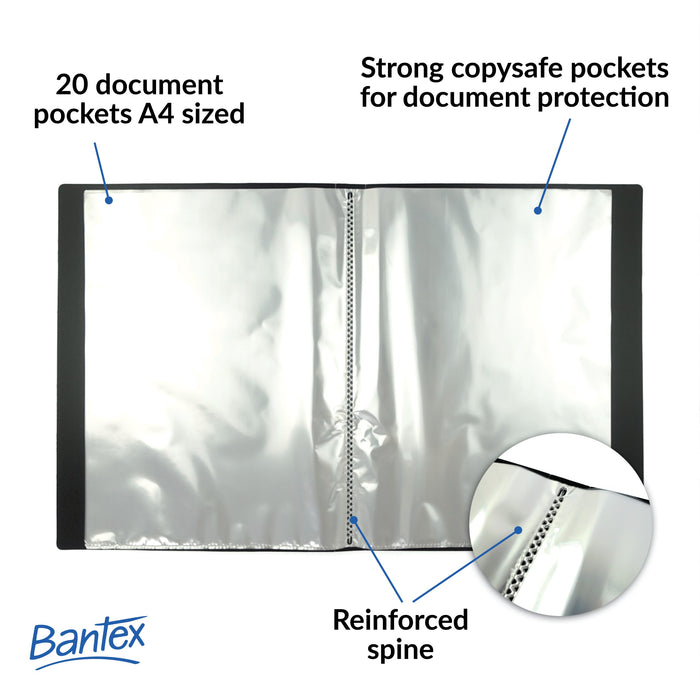 Bantex Fixed Insert Display Books PP A4 40 Pockets Black