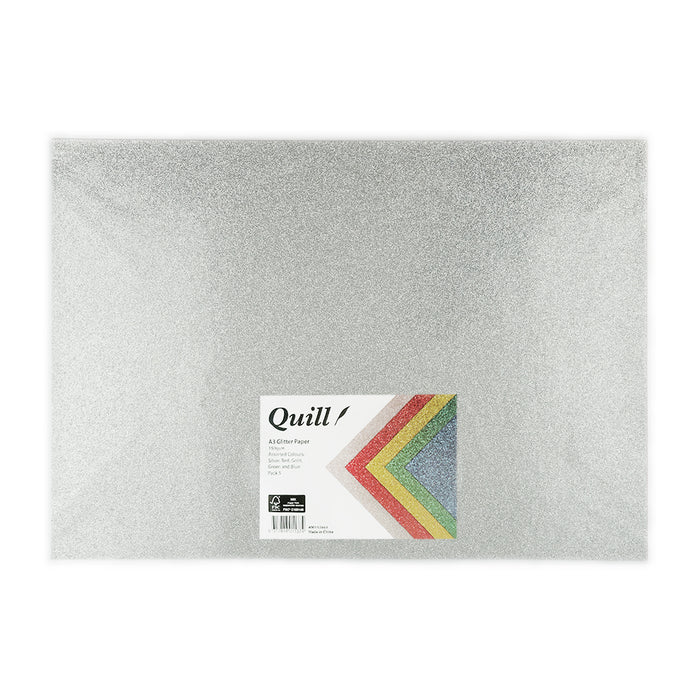 Quill Glitter Paper A3 Pack 5 Assorted