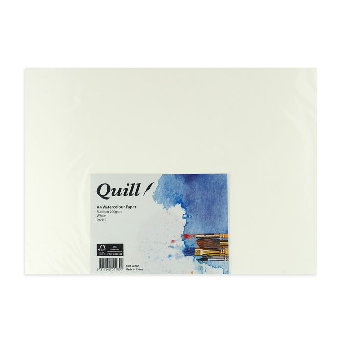 Quill Watercolour Paper Medium 200gsm A4 Pack 5 White