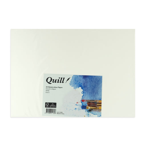 Quill Watercolour Paper Smooth 200gsm A4 Pack 5 White