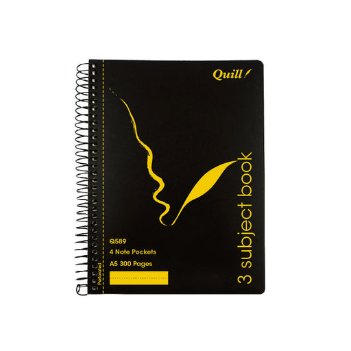 Quill Q Series 3 Subject Book 70gsm A5 300 Pages Black