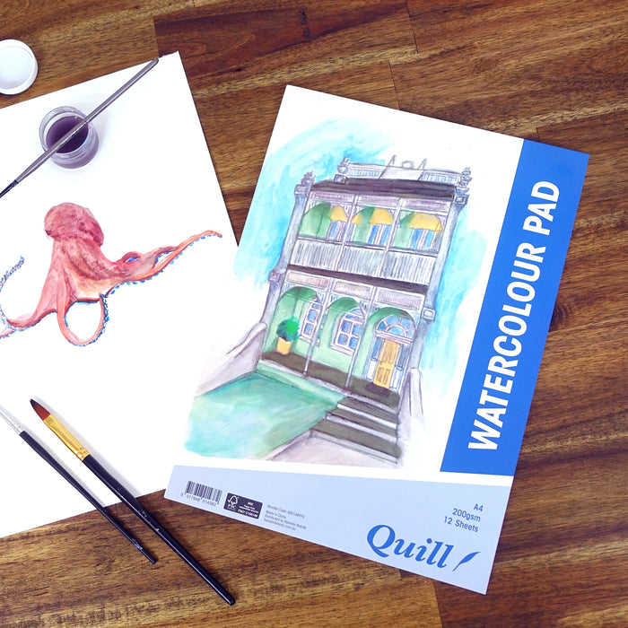 Quill Watercolour Pad A4 200gsm 12 Sheets Portrait