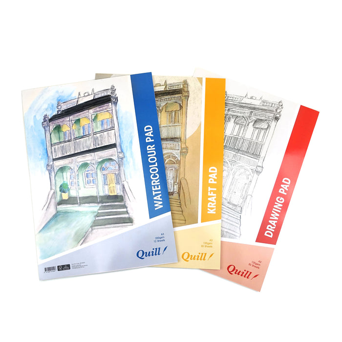 Quill Watercolour Pad A3 200gsm 12 Sheets Portrait