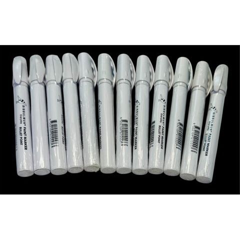 Bibbulmun Paint Markers 1-3mm Bullet Point White – Waterproof Medium Tip (Box of 12)