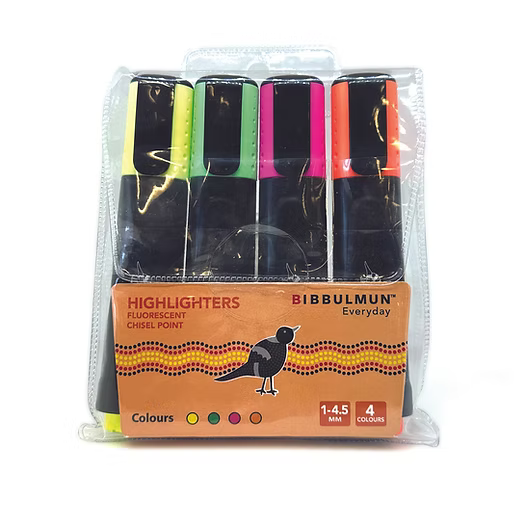 Bibbulmun Highlighter Set – 4 Assorted Fluorescent Colours