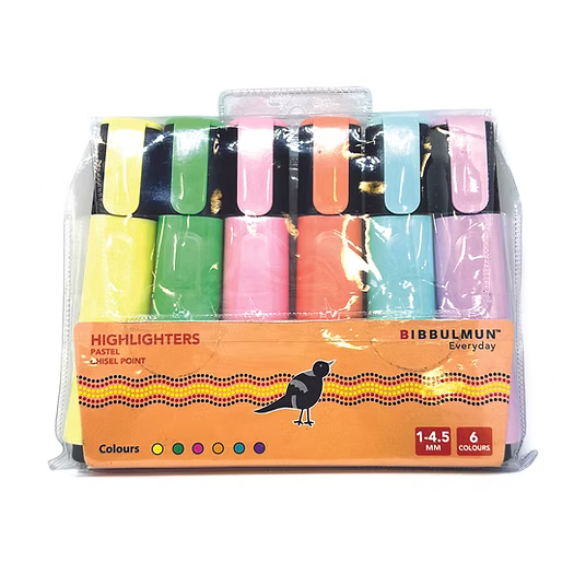 Bibbulmun Pastel Highlighters Wallet – 6 Assorted Colours (Pastel-6WT)