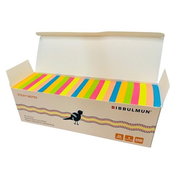 Bibbulmun Rio Colours Sticky Notes – Pack of 24 (76mm x 76mm, 2400 Notes, 5 Bright Colours)