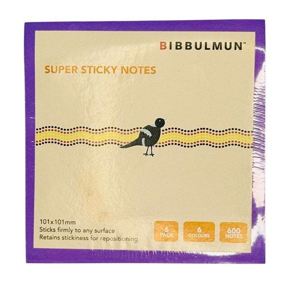 Bibbulmun Super Sticky Notes – 101mm x 101mm, 6 Neon Colours, 600 Sheets (Pack of 6)
